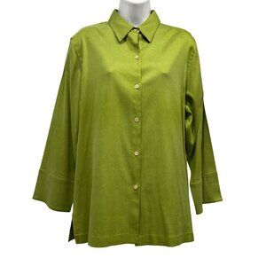 Jones New York Signature Silk Twill Stretch Button Up Shirt Avocado Green Size L